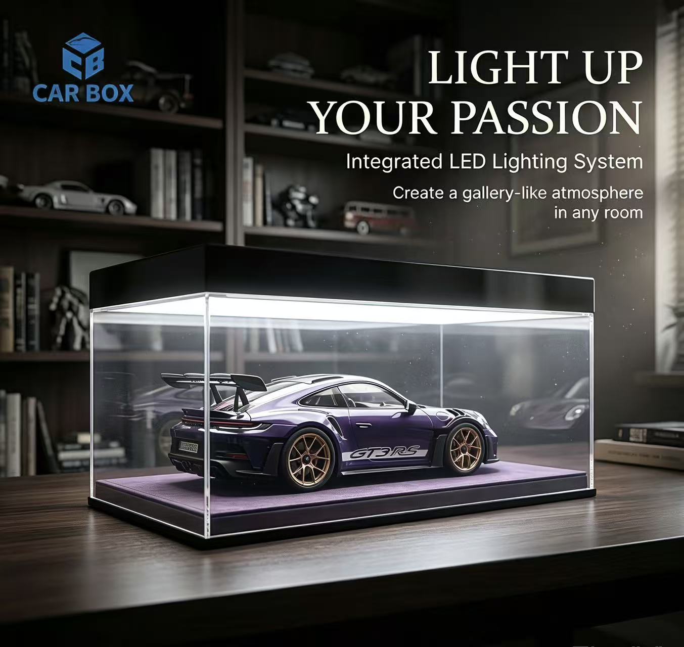 1:18 Universal LED Car Model Display Case with Leather Base